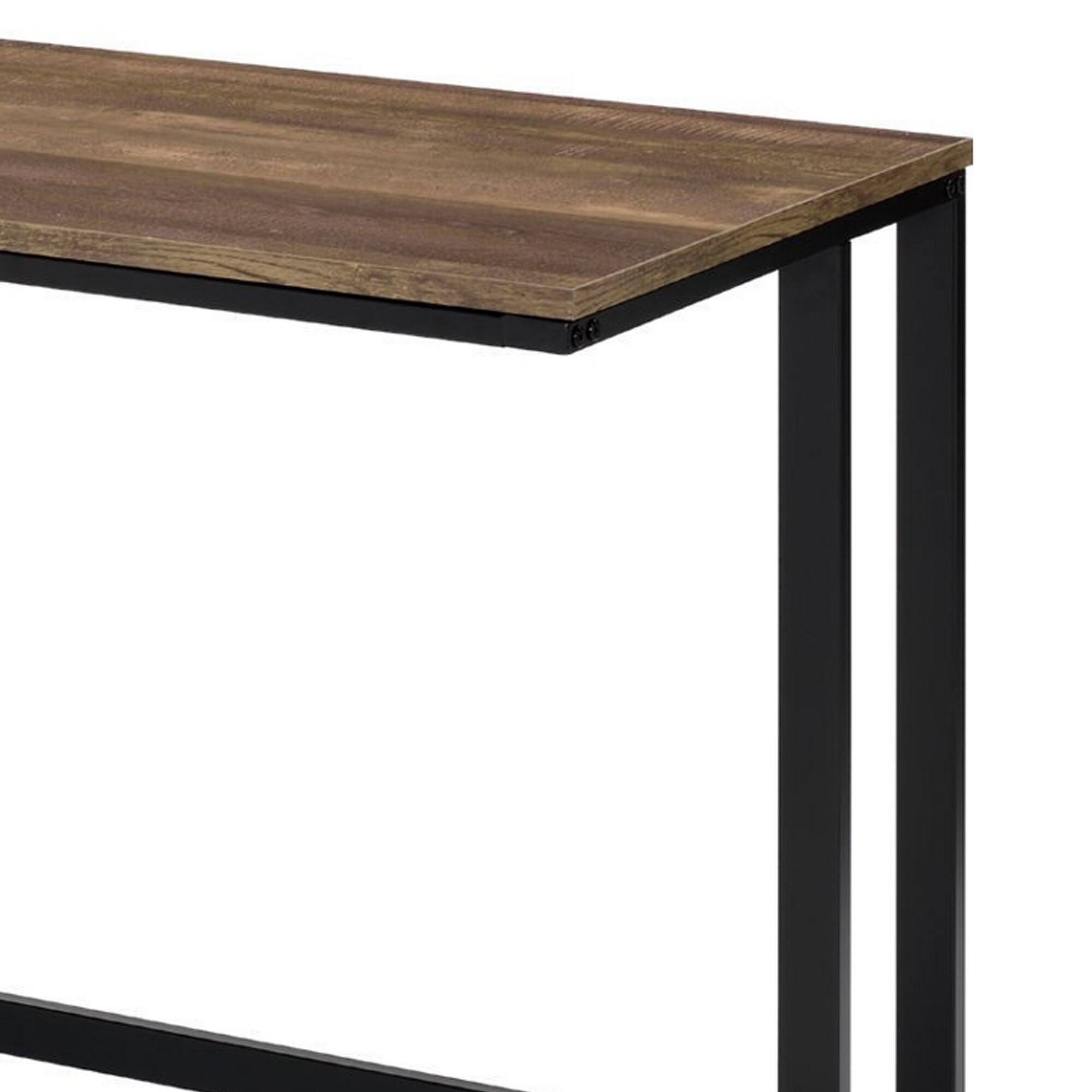 Back. Manhattan Lane - Writing Desk with Wooden Top and Built in USB Port, Brown and Black - Black and Brown.