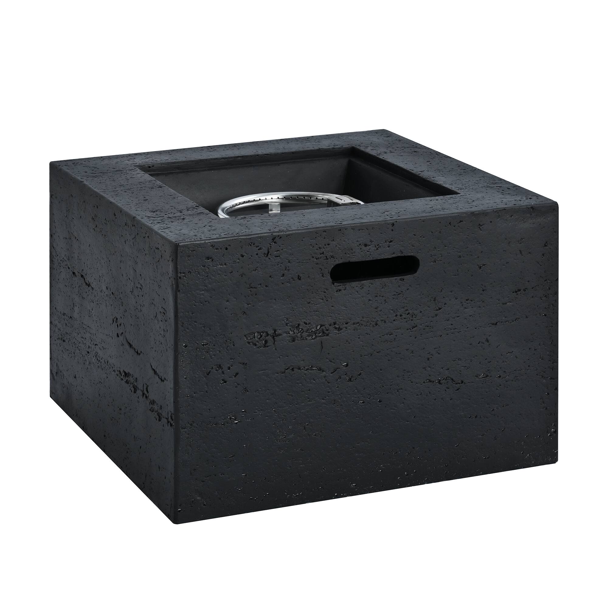 Left. Whisen - 24.02" MGO Propane Fire Pit & Side Table Set, 40,000 BTU Outdoor Gas Fireplace with Tank Cover - Black|Light Grey.