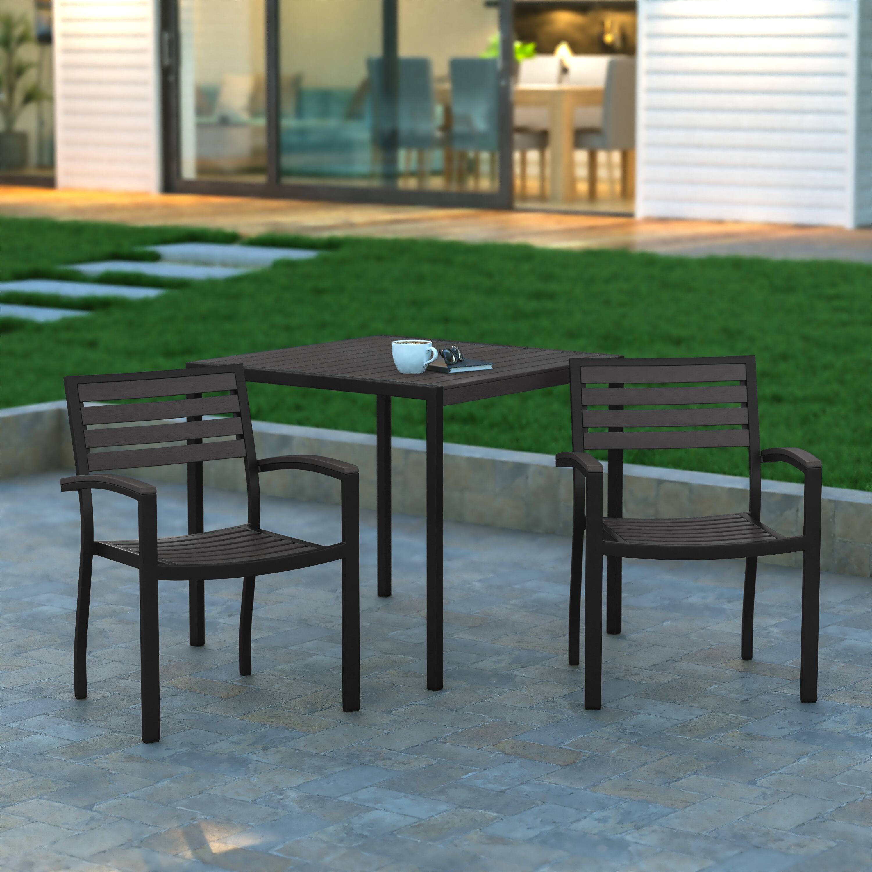 Alt View 2. Emma + Oliver - Set of 2 Stackable All-Weather Aluminum Patio Chairs with Faux Teak Slats - Gray Wash Teak.