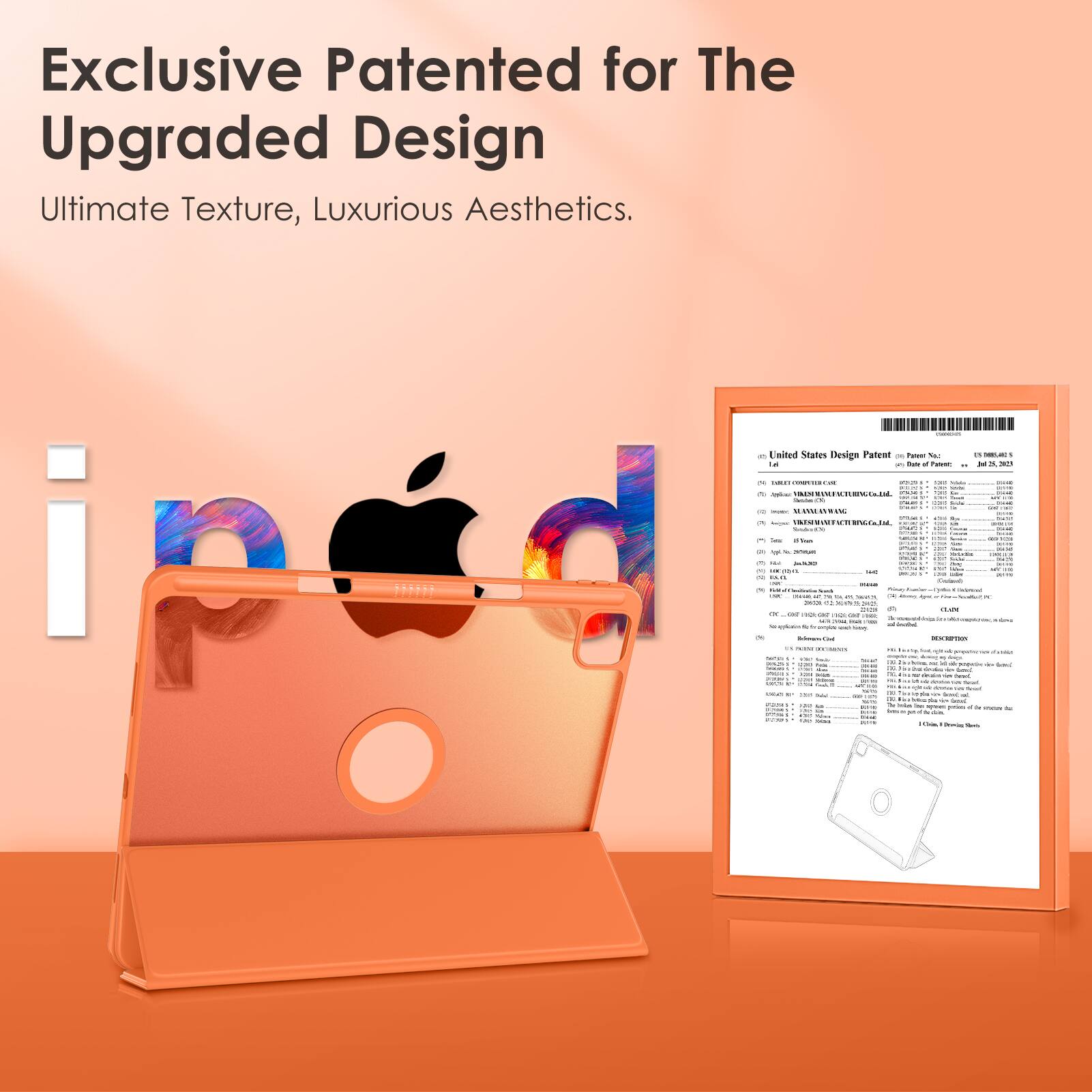 Exclusive Patented for The  
Upgraded Design  

Ultimate Texture, Luxurious Aesthetics.  

United States Design Patent  
Patent No. D898,885  
Date of Patent: July 25, 2023  

[Image of the patent document]