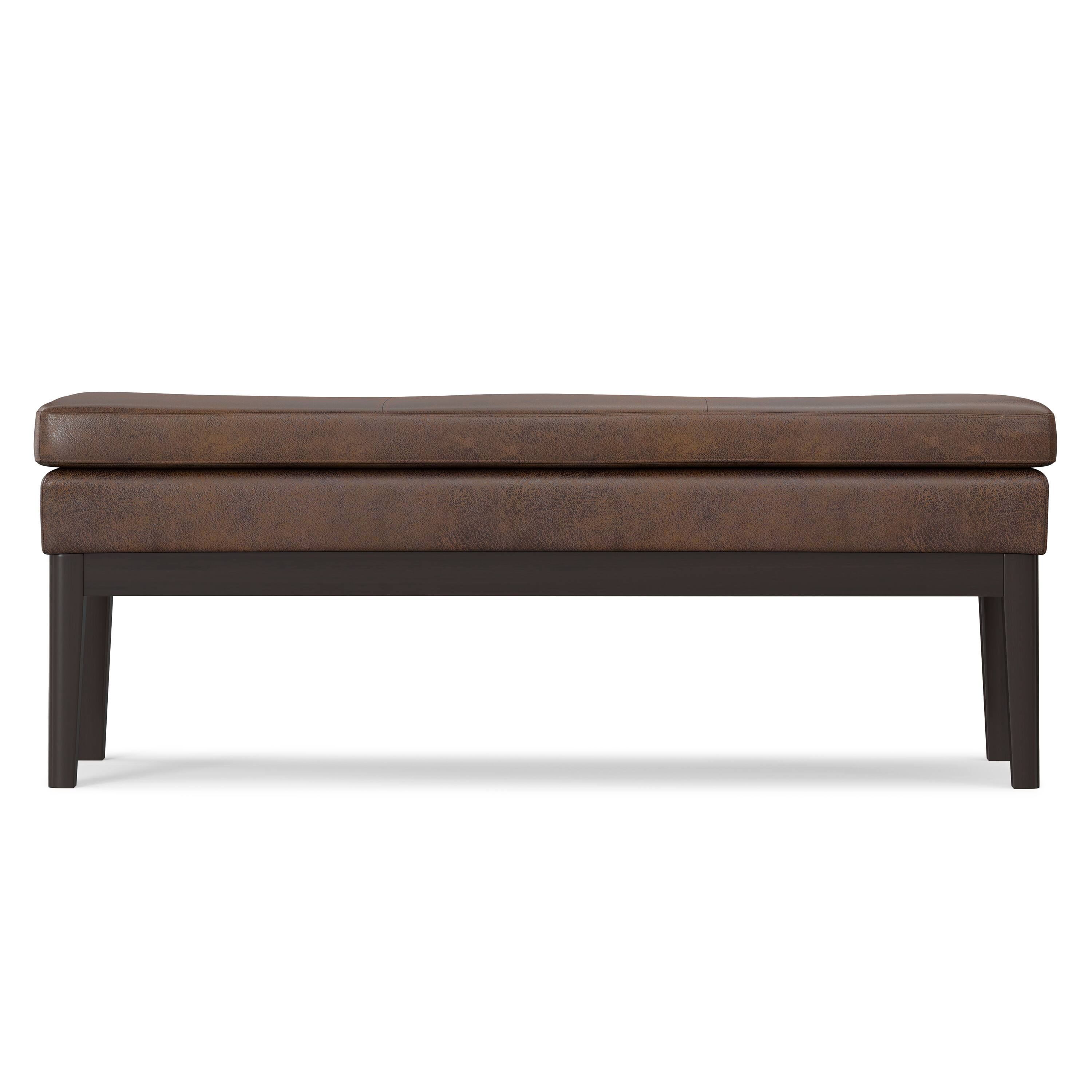 Left. Simpli Home - Carlson Ottoman Bench in Distressed Chestnut Brown - Distressed Chestnut Brown.