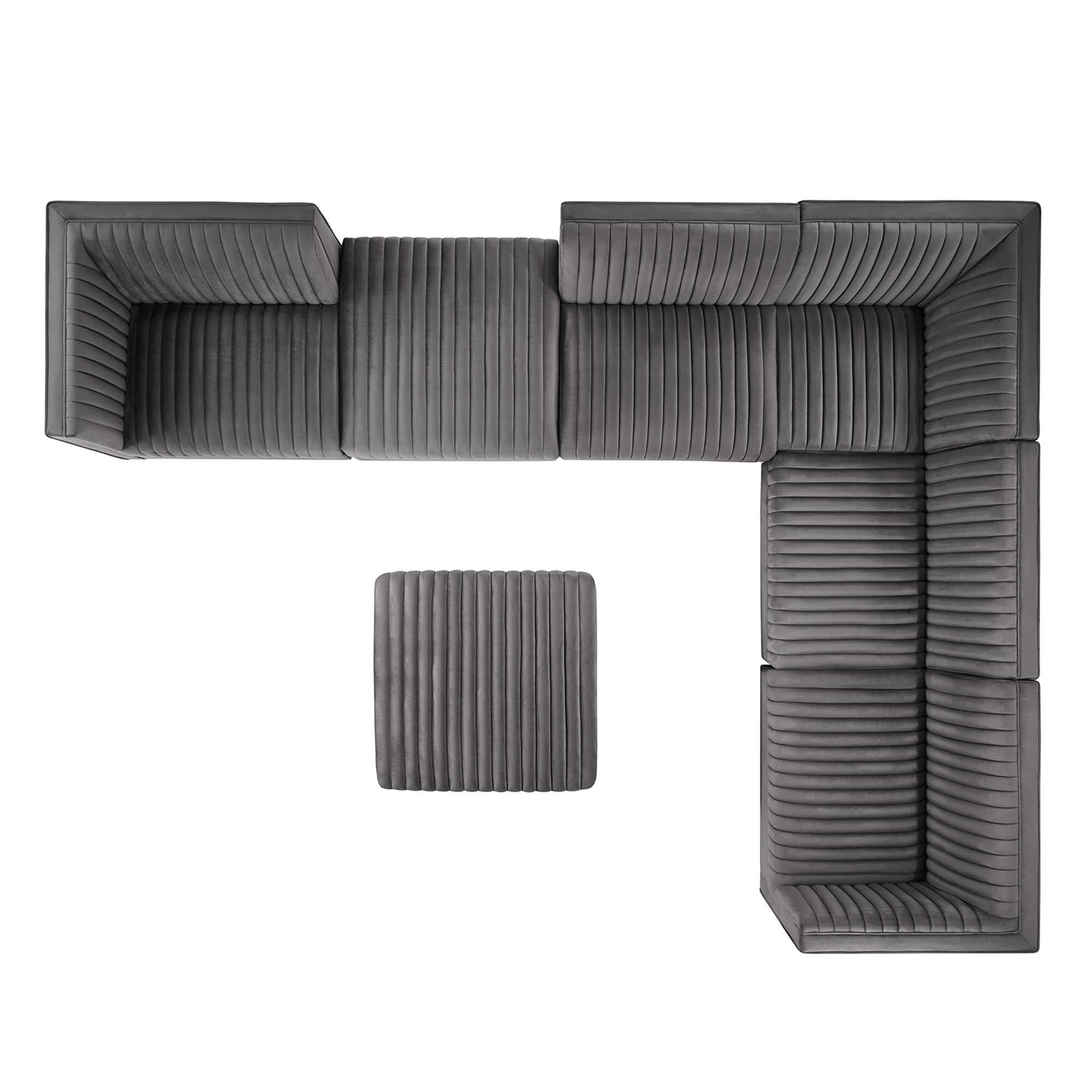 Alt View 1. Modway - Sanguine 7-Piece Channel Tufted Performance Velvet Right-Facing Modular Sectional Sofa by Modway - Gray.