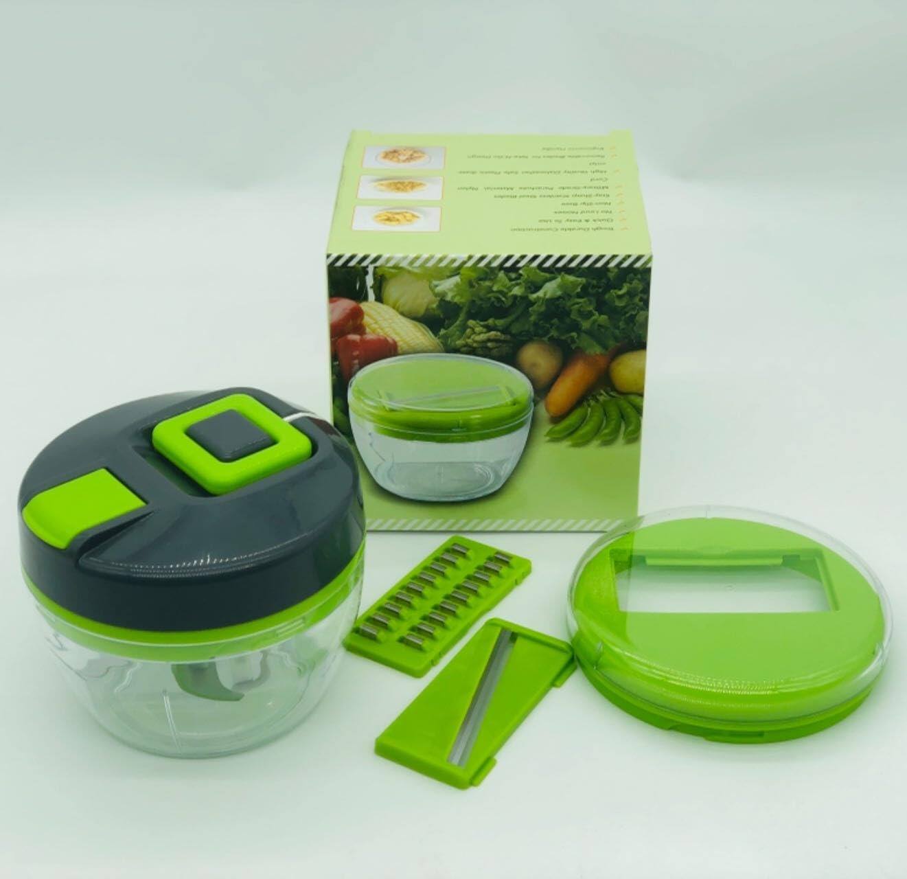 PARKER SLATER - 3-in-1 Manual Food Processor: 2-cup, Hand Pull String Cutter, Slicer - Gray