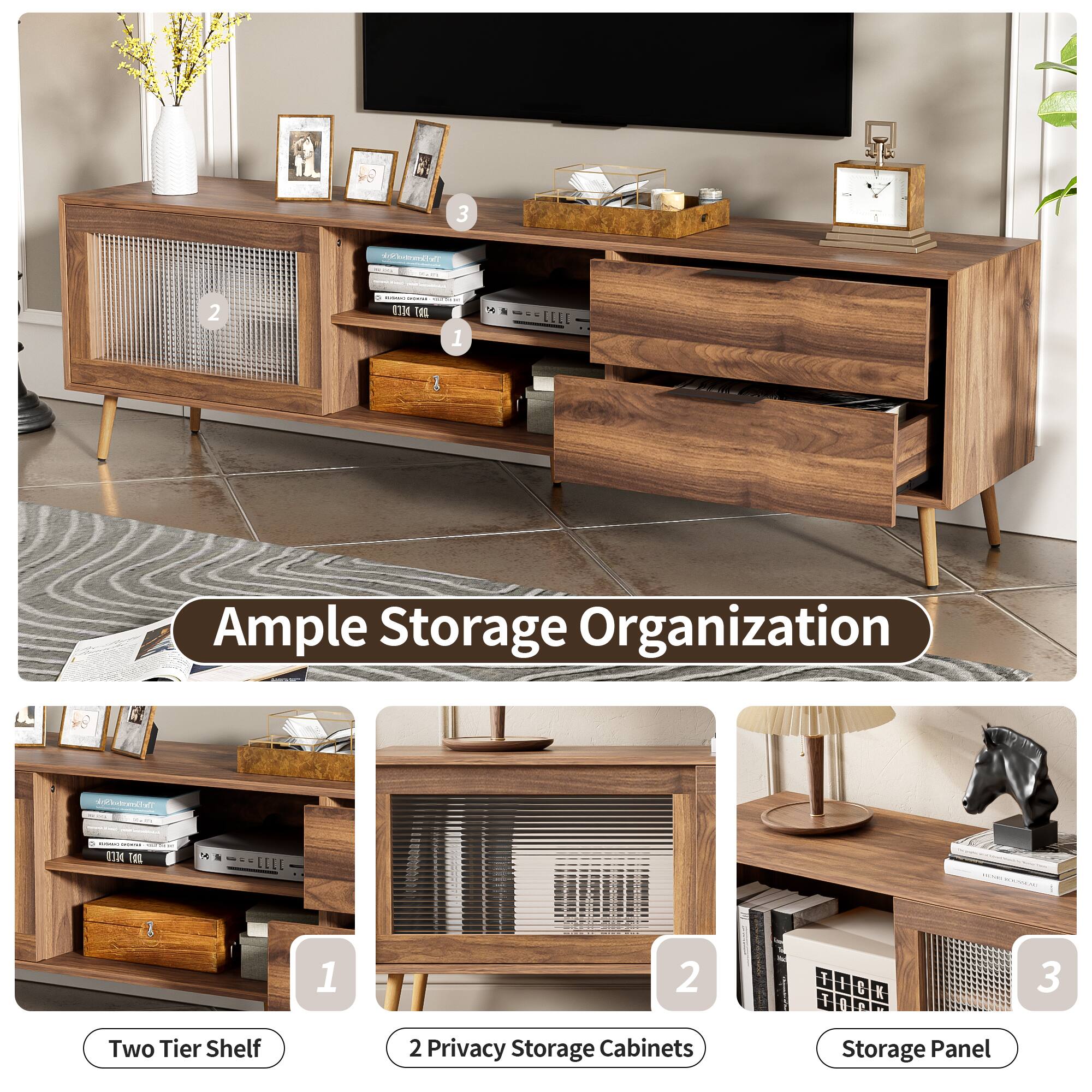 Ample Storage Organization

1. Two Tier Shelf
2. 2 Privacy Storage Cabinets
3. Storage Panel