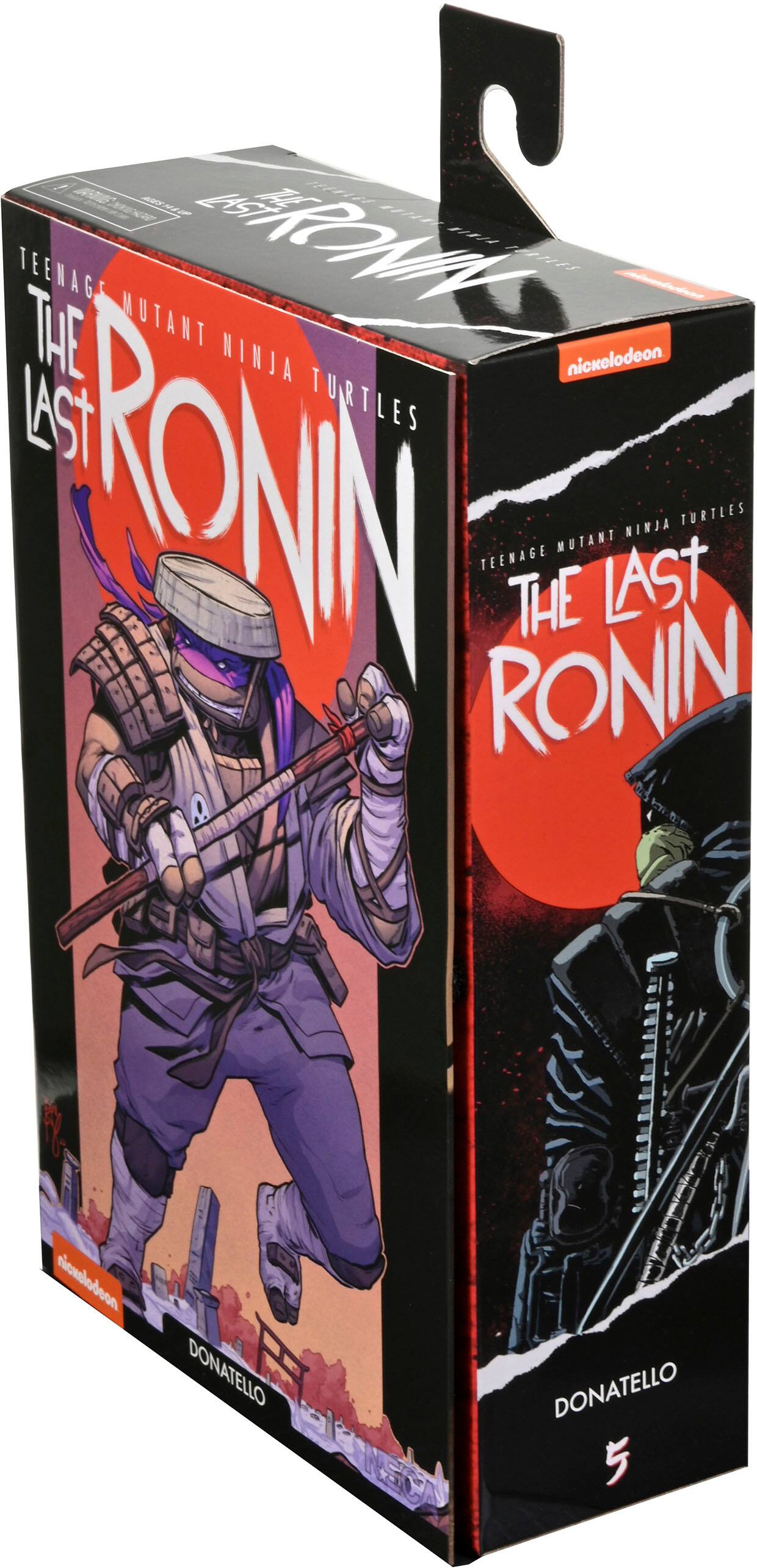 The text on the image is grouped and corrected as follows:

"Teenage Mutant Ninja Turtles: The Last Ronin" is a comic book series. The box set contains five issues. The main character is Donatello.