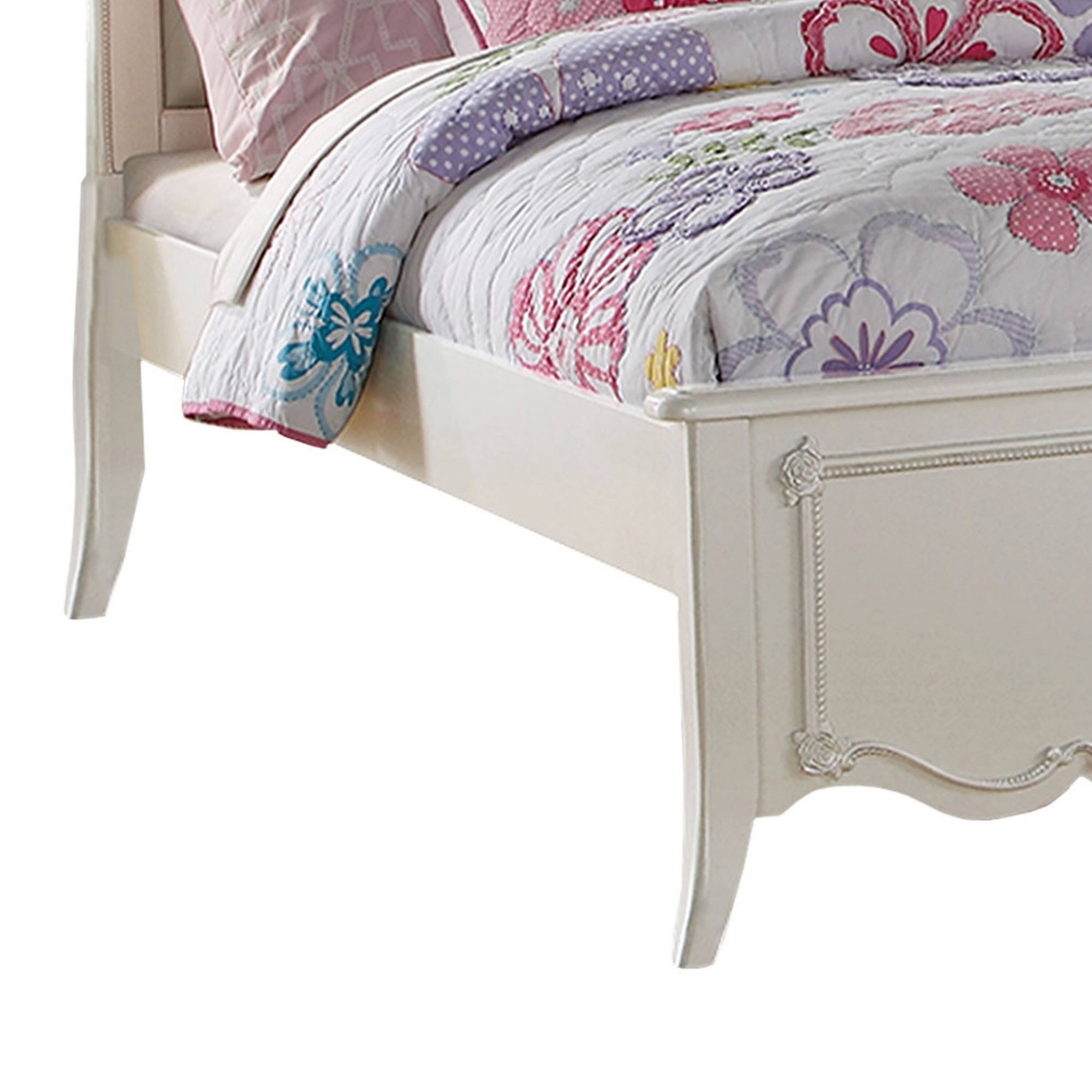 Alt View 2. Manhattan Lane - Pine Wood Twin Bed With Button Tufted Headboard - White.
