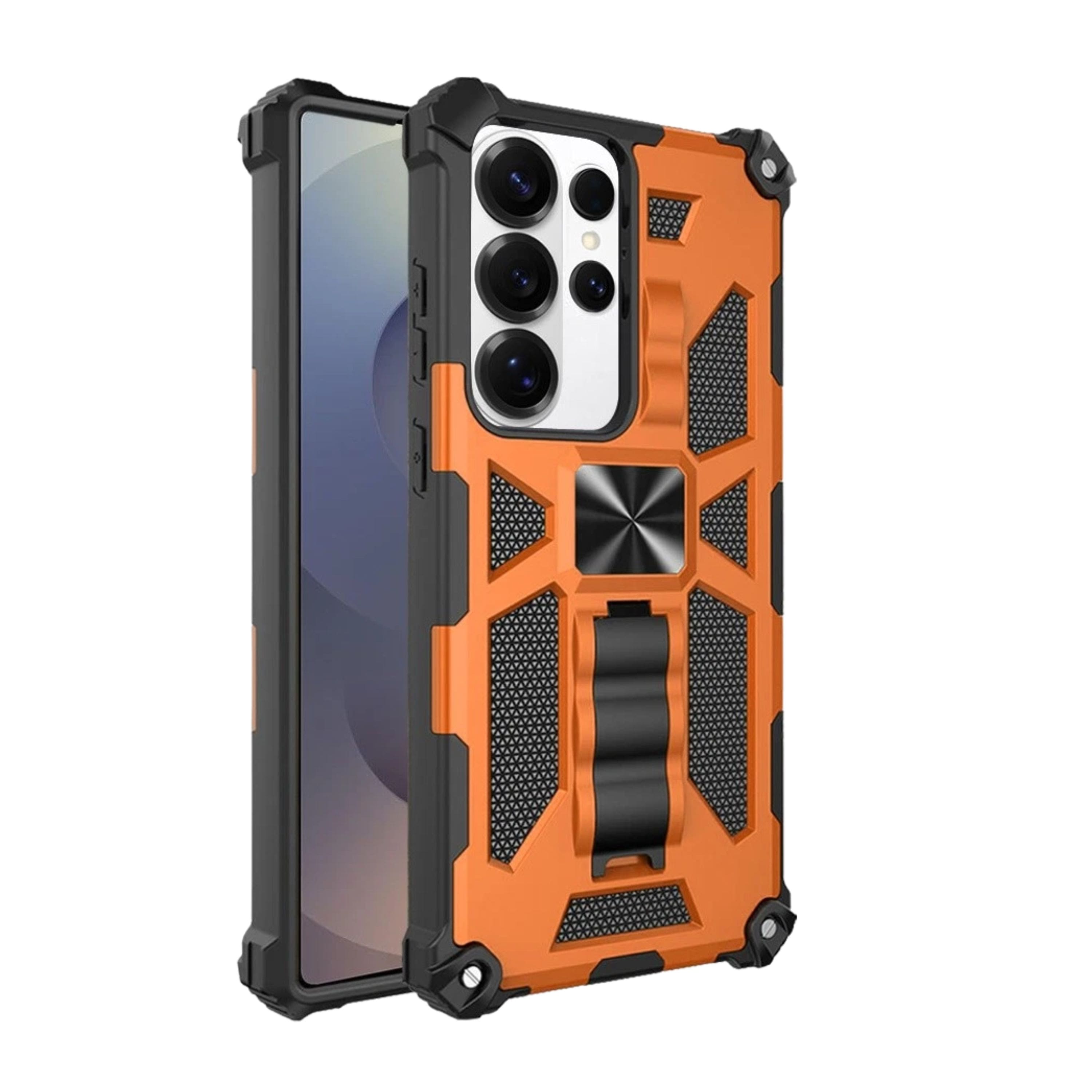 Kitcheniva - Shockproof Modern Stand Metal Plate Phone Case With Tempered Glass For Samsung S25 Ultra - Cosmic Orange