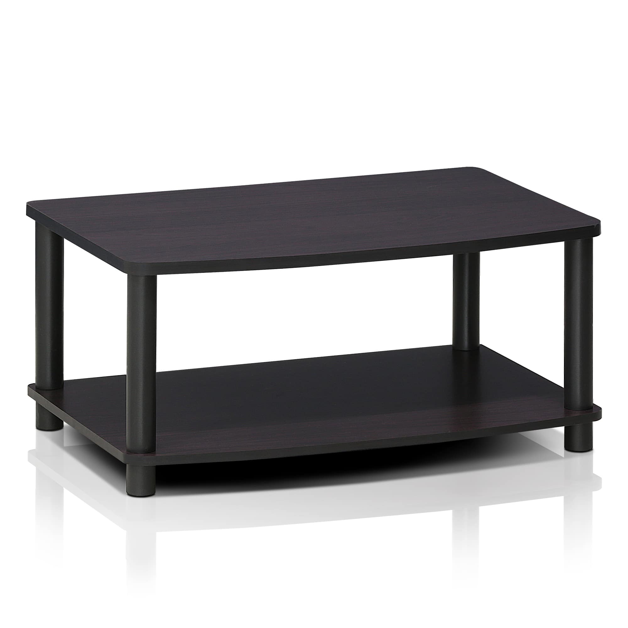 Front. Furinno - Turn-N-Tube No Tools 2-Tier Elevated TV Stands - Dark Walnut.