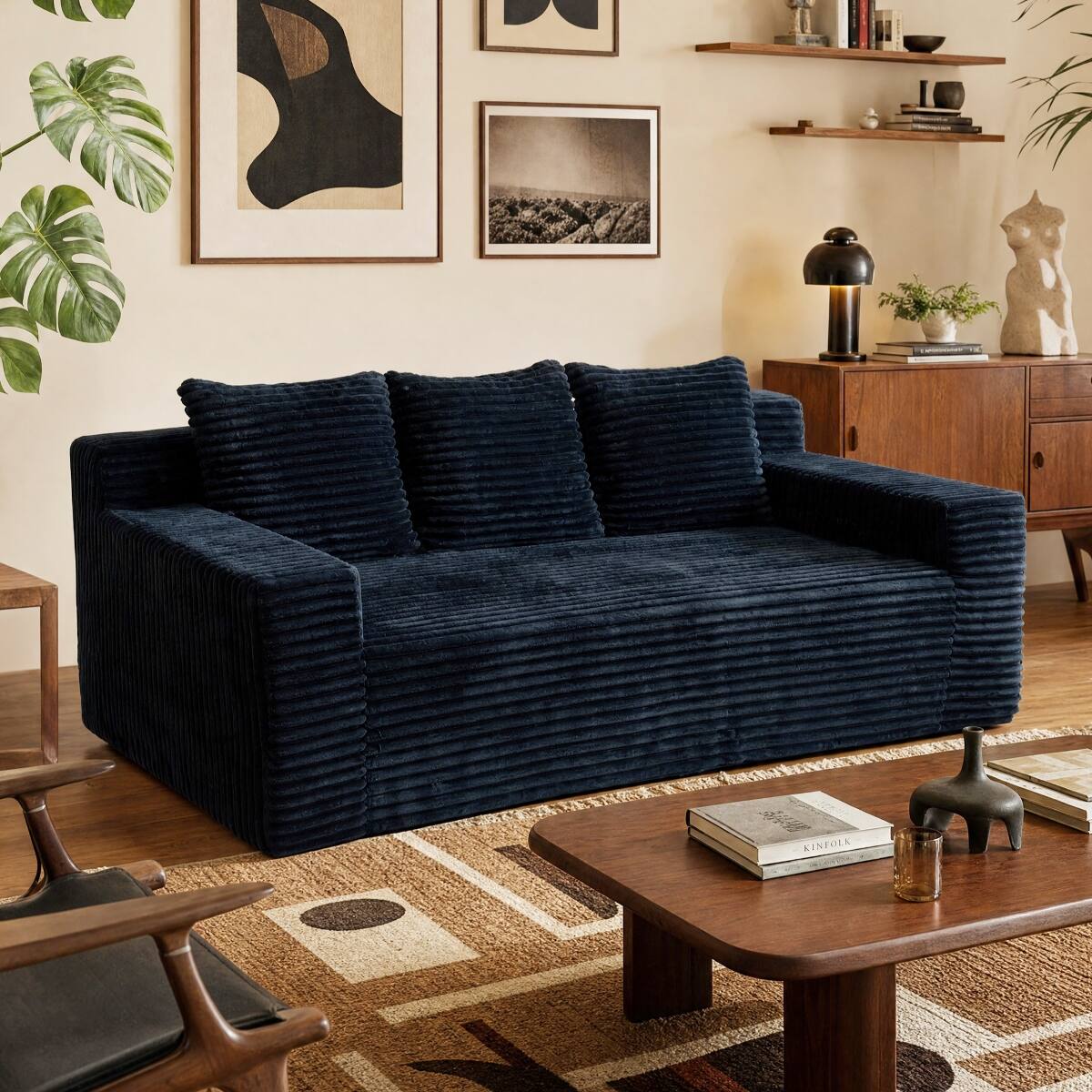 Alt View 8. Ropilly - Ropilly Black Corduroy Sofa Deep Seat Couch Soft Memory Foam Three Seat Sofa No Assembly - Black.