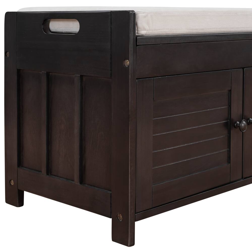 Alt View 3. Ropilly - Ropilly Espresso Wooden Entryway Storage Bench with Cushion - Espresso.