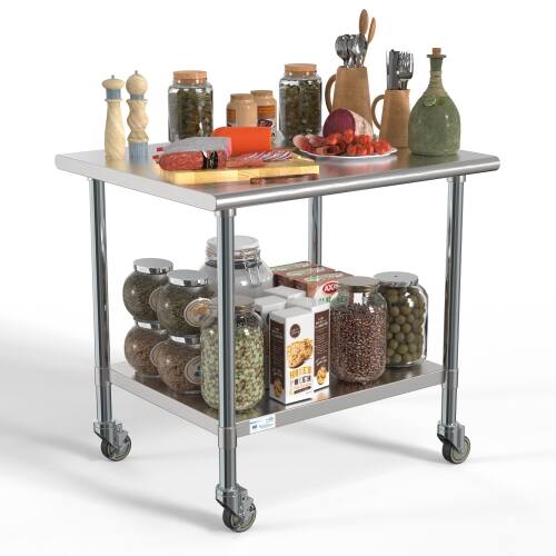 Alt View 9. Koolmore - 30" x 36" 18-Gauge 304 Stainless Steel Commercial Work Table with Casters, CT3036-18C. - Silver.