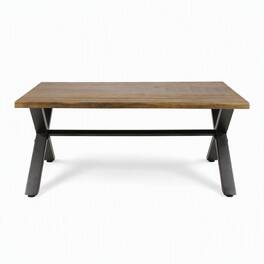 RYHNUYNE - Outdoor Dining Table, Acacia Wood Patio Table, Rectangular Outdoor Table for Porch, Garden, Backyard and Poolside - Brown+Black