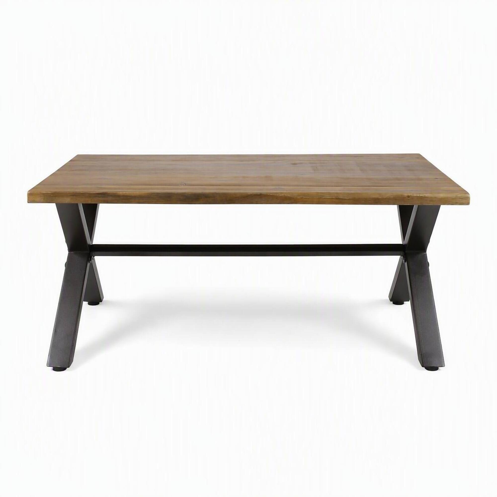 Front. RYHNUYNE - Outdoor Dining Table, Acacia Wood Patio Table, Rectangular Outdoor Table for Porch, Garden, Backyard and Poolside - Brown+Black.