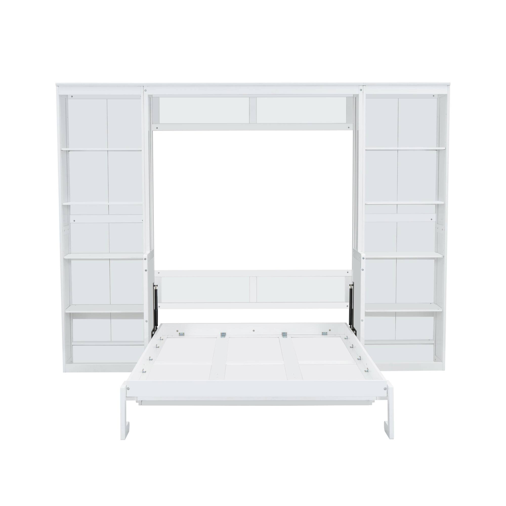 Alt View 2. Whisen - Full Size Murphy Bed with Built-in Desk and Side Bookshelves, Foldable Space-Saving Bed Cabinet - White.