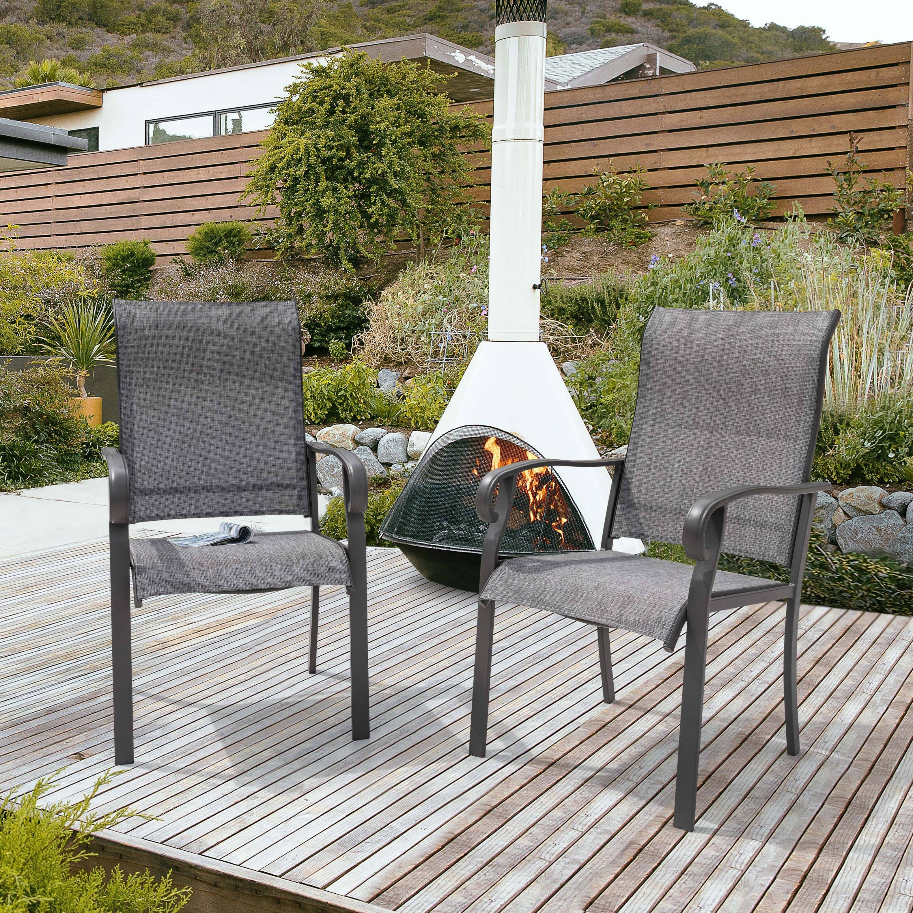 Alt View 8. Nuu Garden - Outdoor 2-Piece Patio Chair Set, Textilene Fabric, Powder-coated Iron Frame - Light Gray.
