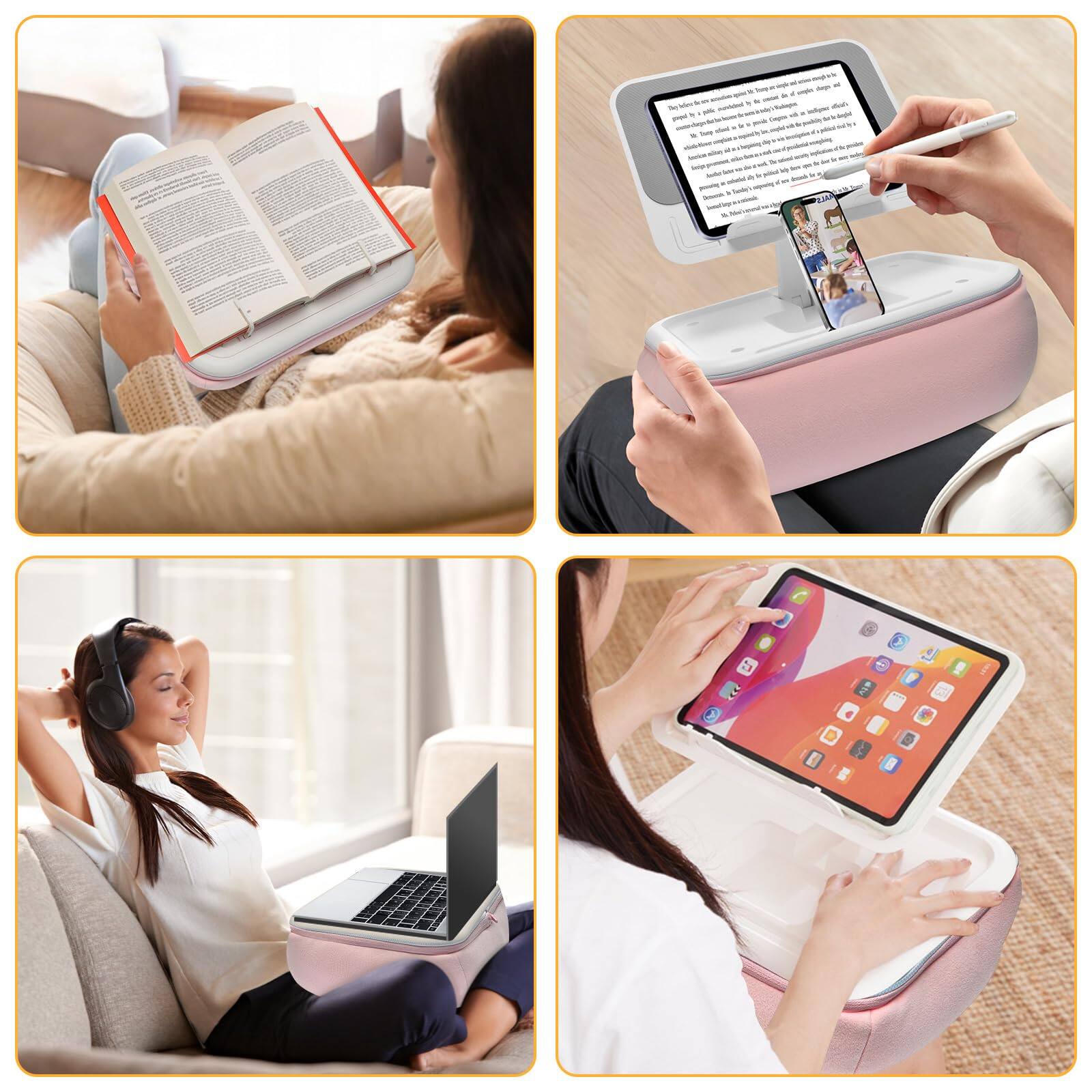 Alt View 2. JETRANSPORT - Lap Beanbag Kindle Pillow Stand With Silicone Pad Angle Adjustable Ipad Holder For Bed Tablet Removable - Gray.