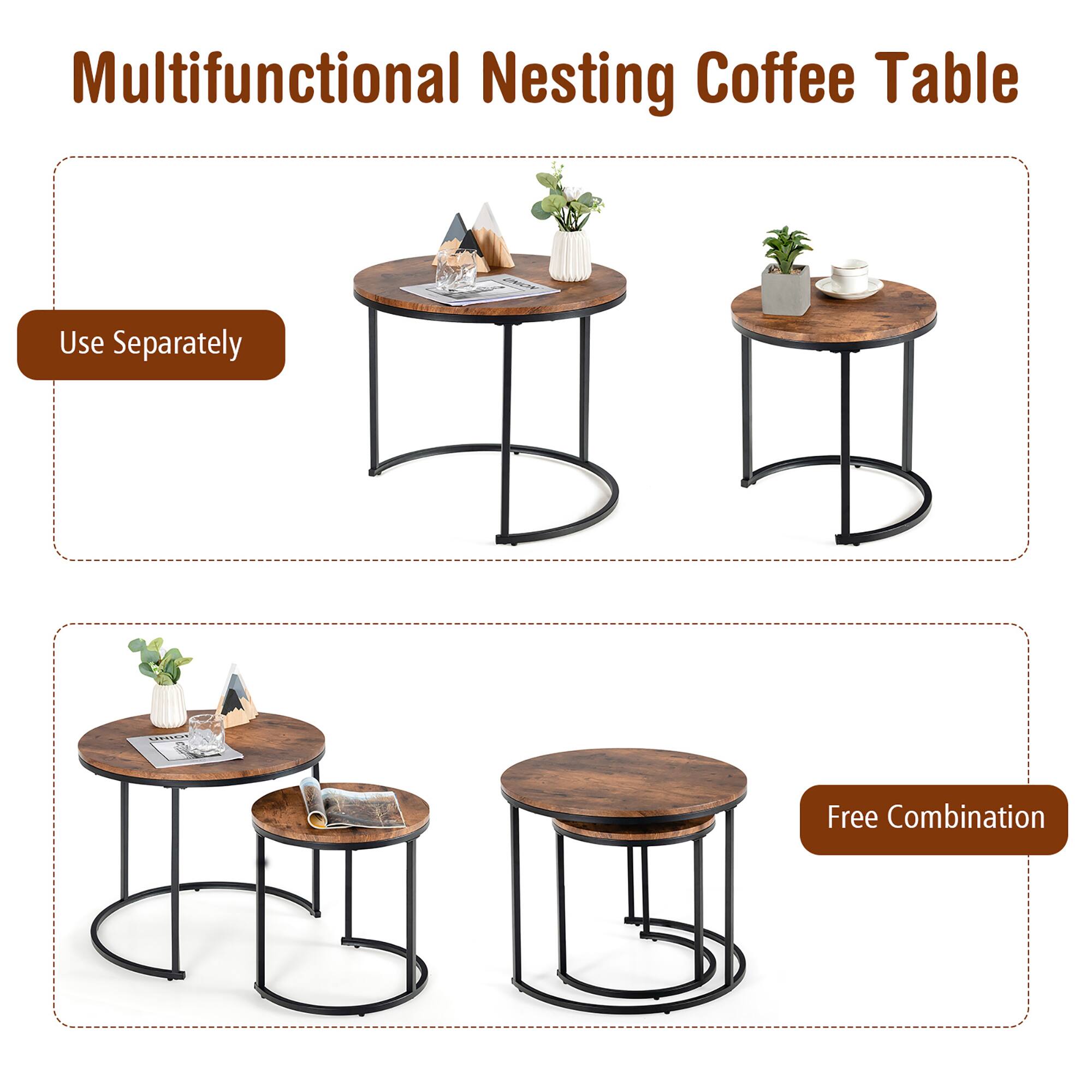 Multifunctional Nesting Coffee Table: Use Separately, Free Combination