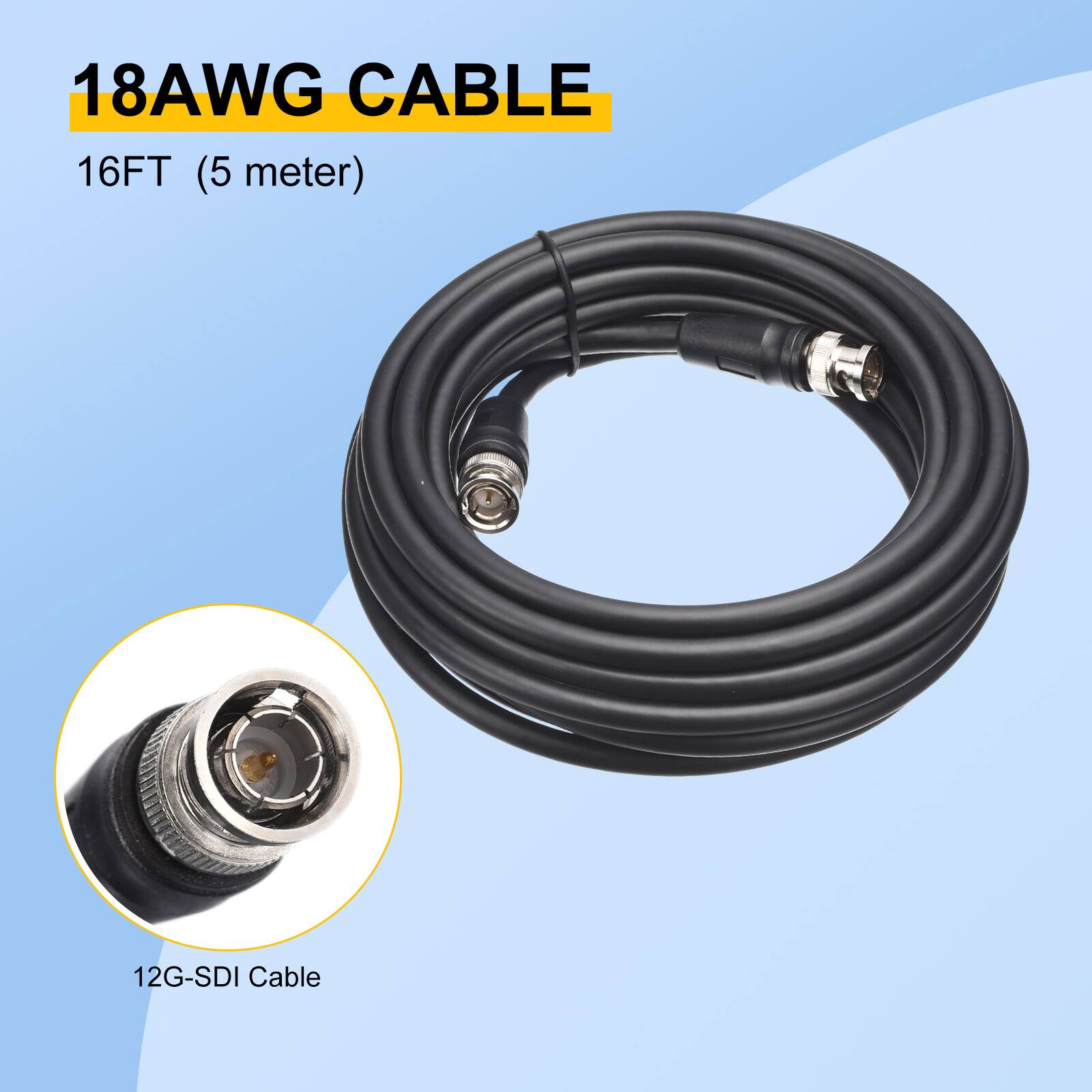 18AWG CABLE  
16FT (5 meter)  
12G-SDI Cable
