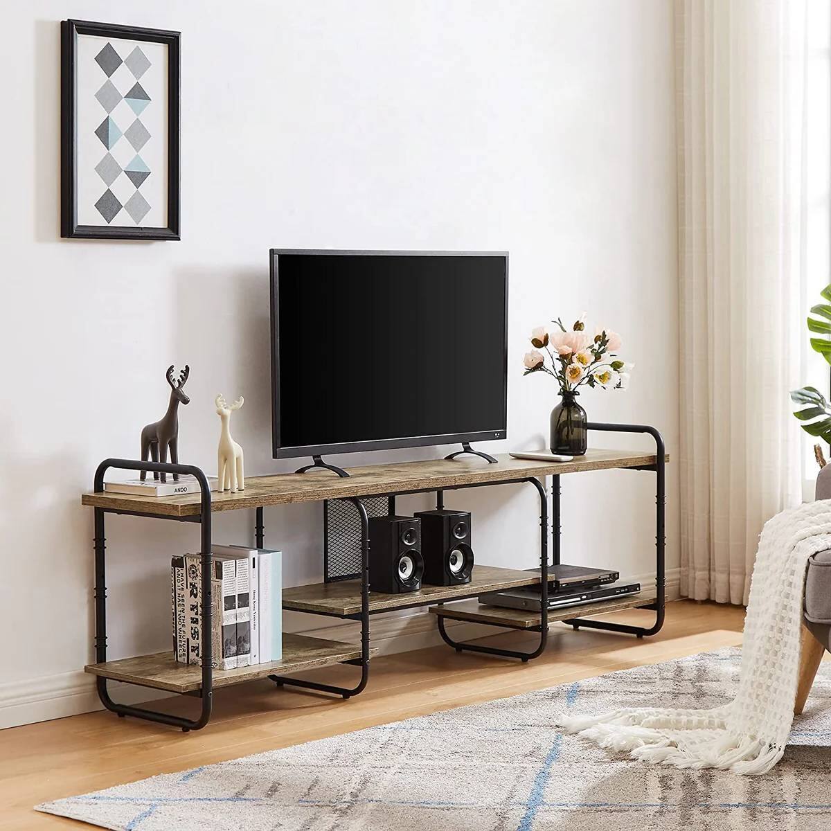 Angle. Hivvago - Hivvago Modern Metal Entertainment Center TV Stand for TV up to 75-inch - Grey.