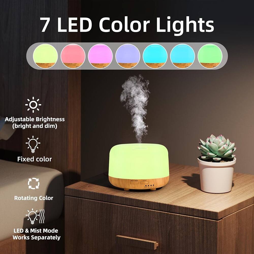 7 LED Color Lights

- Adjustable Brightness (bright and dim)
- Fixed color
- Rotating Color
- LED & Mist Mode Works Separately