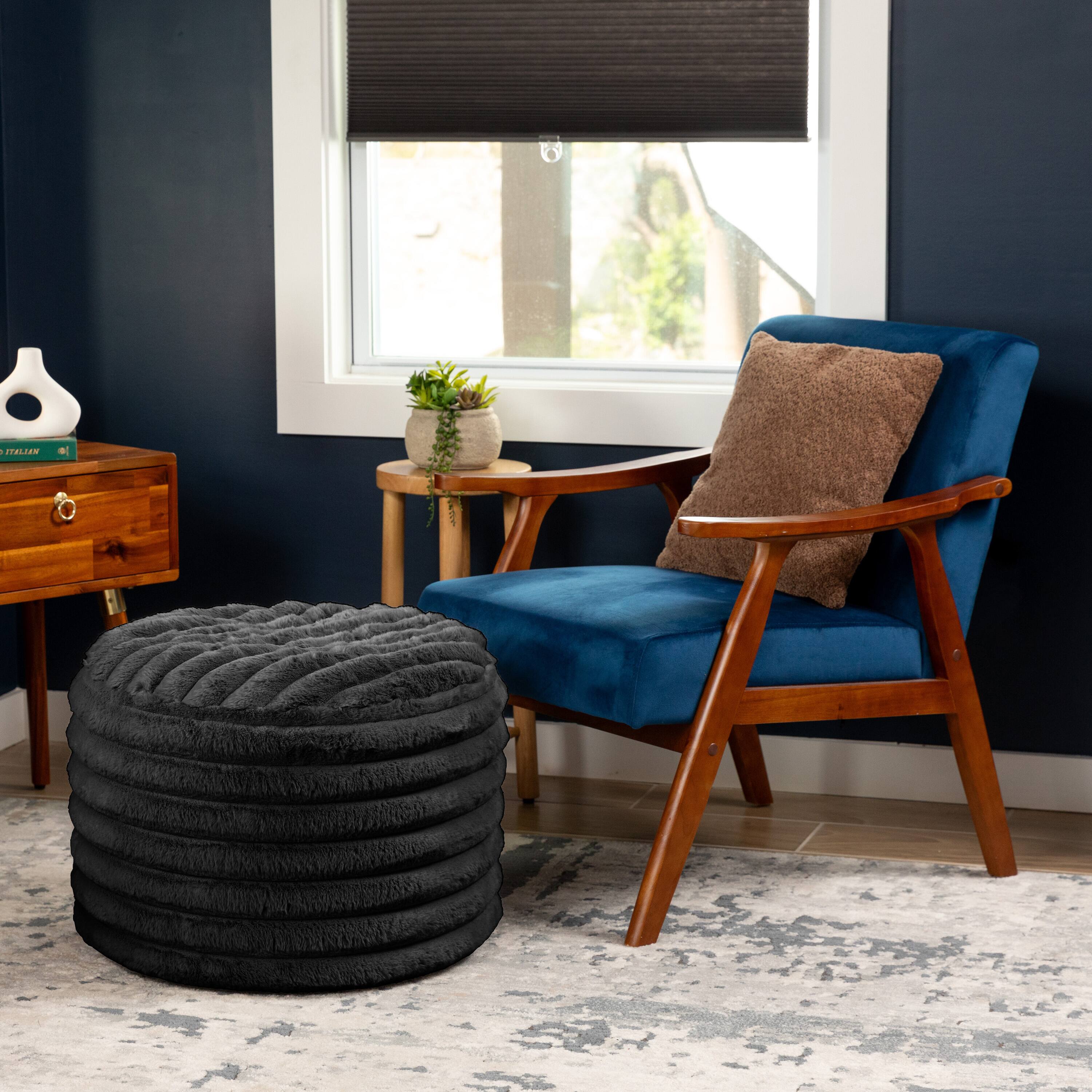 Alt View 2. Jaxx - Jaxx Paran Accent Pouf - Fluffy Faux Fur Ottoman for Modern Interior Design, Regular, Black - Plush Fur Black.