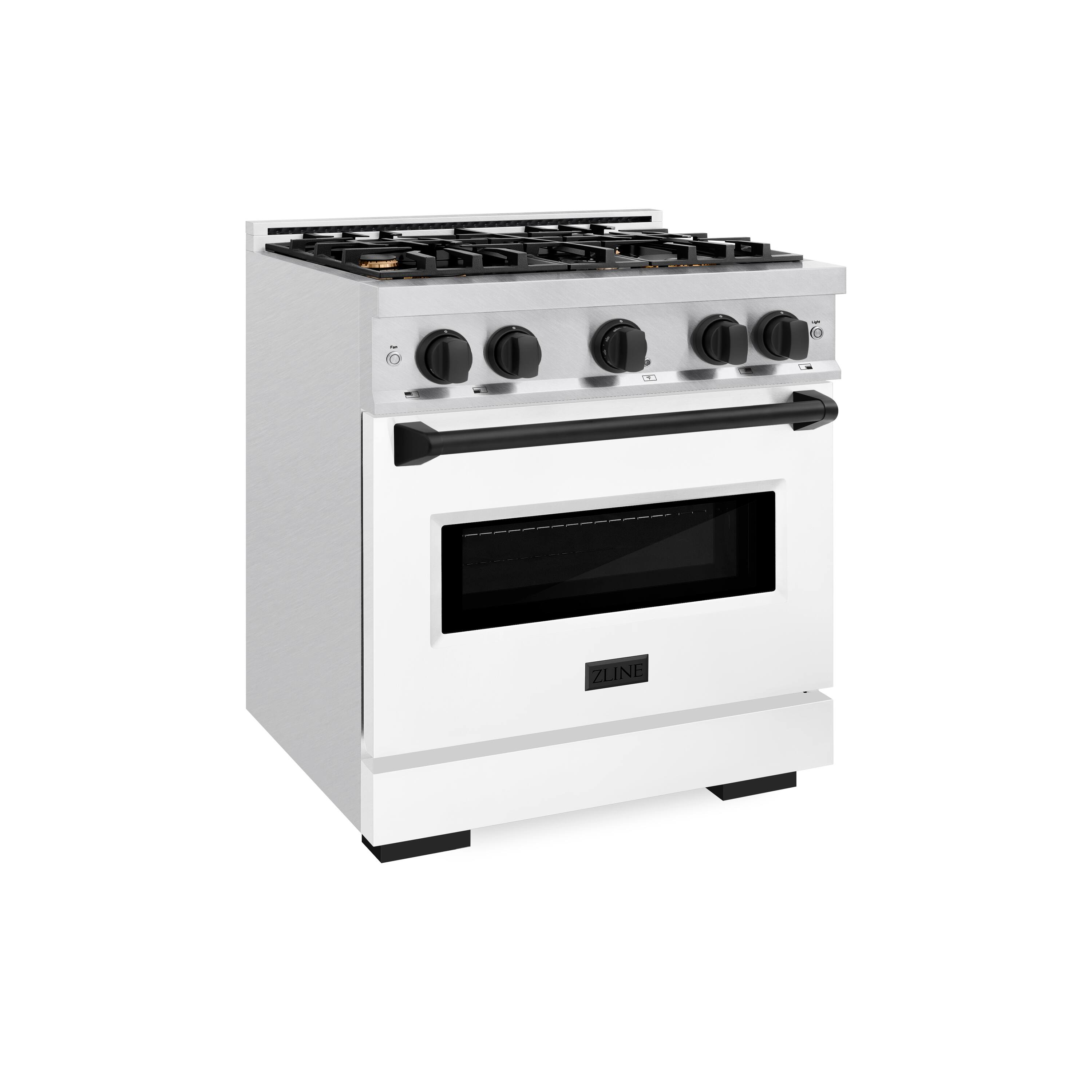Angle. ZLINE - ZLINE Autograph 30 in. Classic Dual Fuel Range with White and Black Accents (CDRSZ-WM-30-MB) - White.