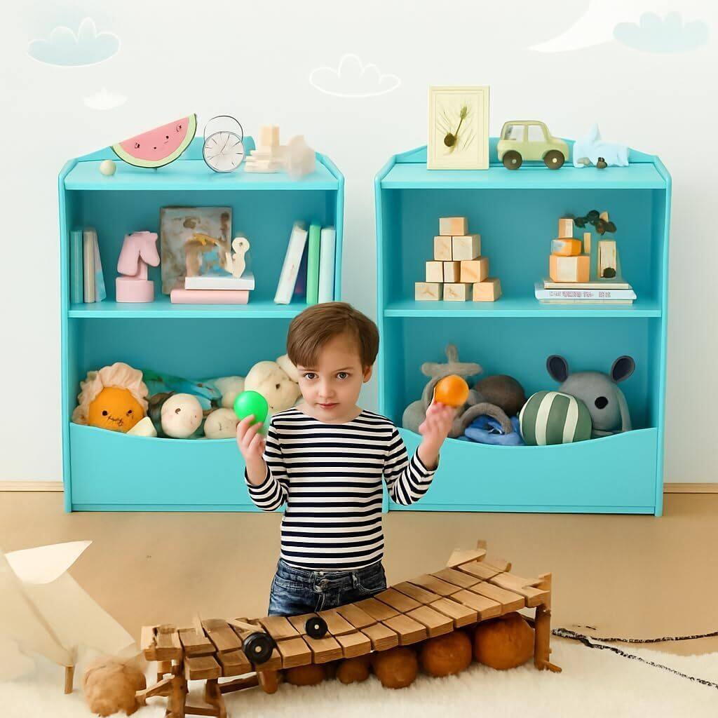 Angle. GARVEE - Kids Bookshelf, Toy Storage Organizer, Children's Toy Storage Cubby, for Children's Room, Playroom - BLUE.