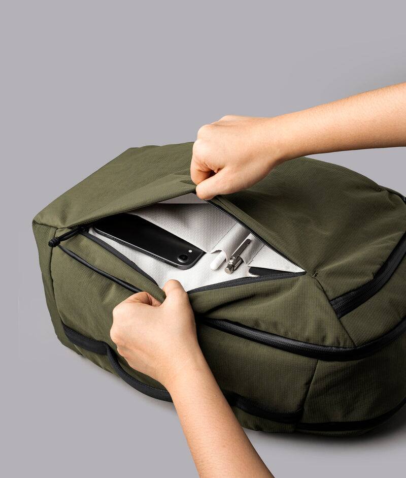Alt View 6. ALPAKA - Traverse Backpack Laptop Backpack for Men, Backpack with Laptop Compartment (16"), Clamshell Travel Pack, Bottle Sleeve - Green Axoflux 400D Ripstop Nylon.