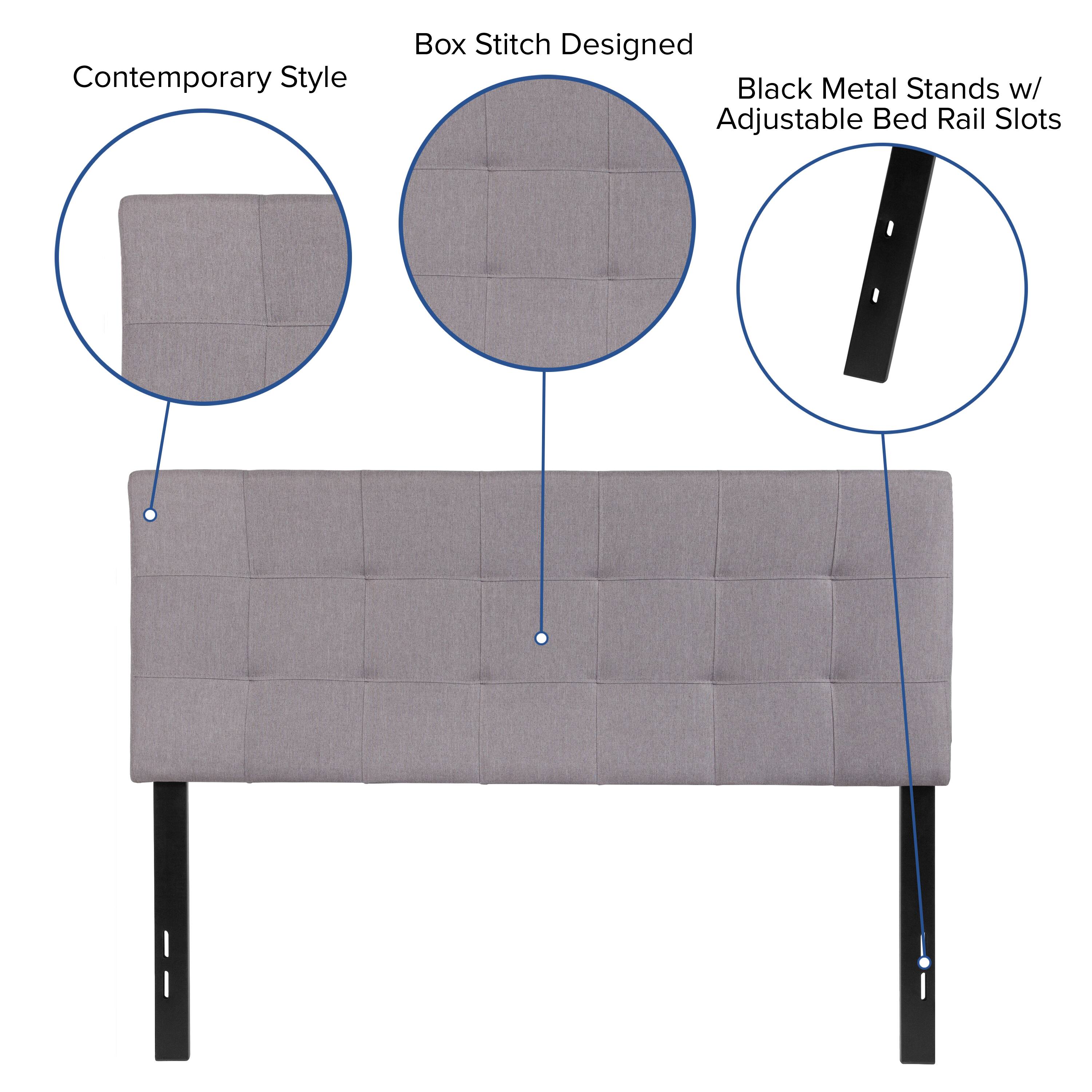 Contemporary Style Box Stitch Designed Black Metal Stands w/ Adjustable Bed Rail Slots