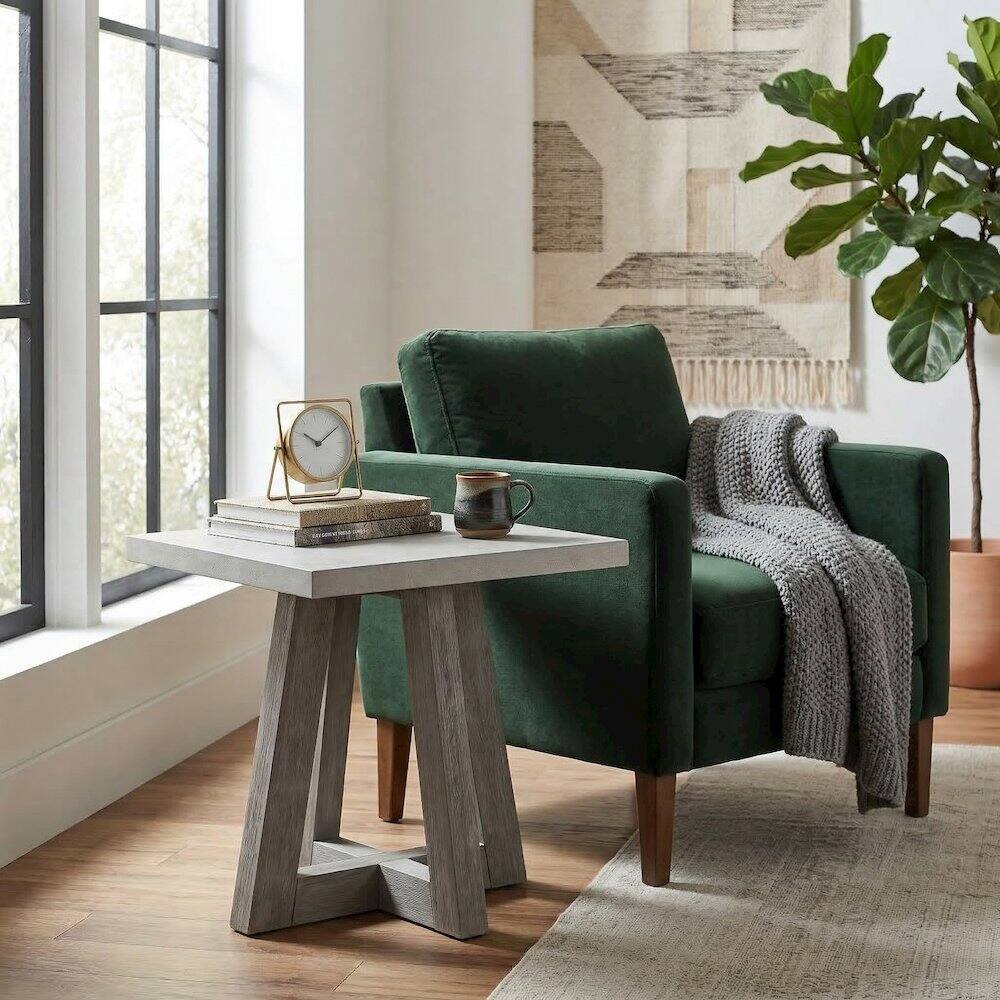 Alt View 1. Carolina Chair & Table - Square Accent Table With Grey Wood Base And Concrete Top - Grey.