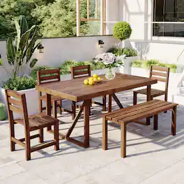Mondawe - 5 Pieces Acacia Wood Outdoor Table and Chair Set - Brown