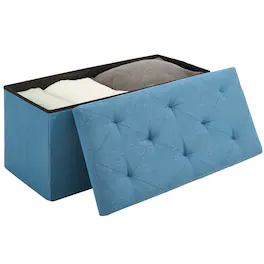 Vecelo - 30" Storage Ottoman Bench with Folding Design, Large Capacity Linen Storage Bench for Bedroom & Living Room - Blue