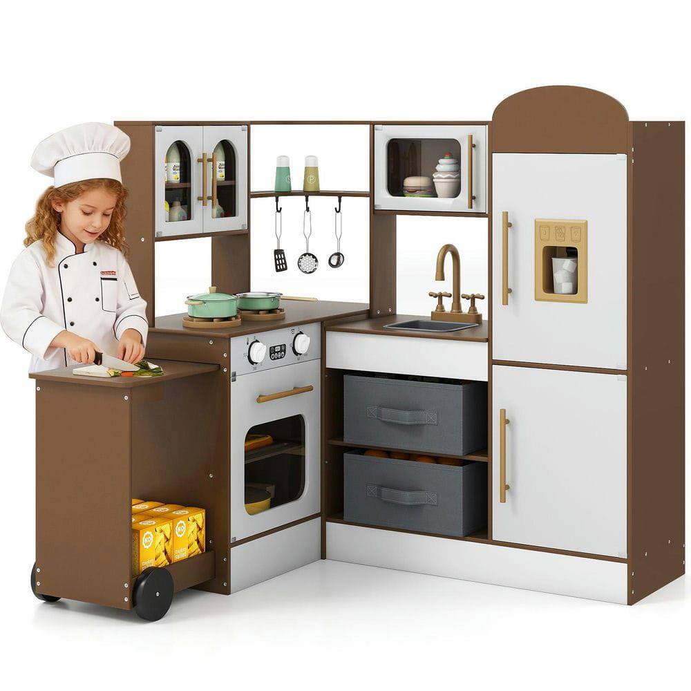 Front. Resenkos - Corner Kitchen with Lights & Sounds for Ages 3+ , Interactive Play Kitchen - Coffee.