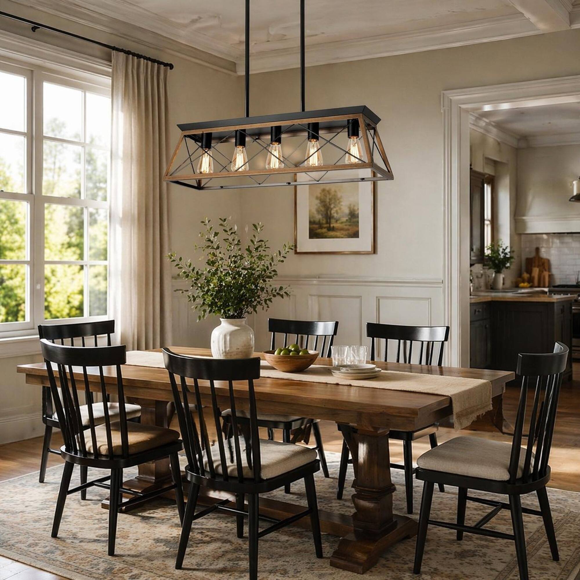 Left. RYHNUYNE - 32" Industrial Kitchen Island Lighting, Linear Lighting Fixture for Dining Room Kitchen - Walnut.