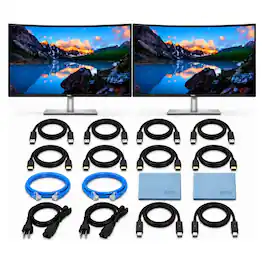 Bundle - Dell - UltraSharp 34 Curved U3425WE 2-Pack with ZoomSpeed DisplayPort, HDMI & Ethernet Cables + 2x AOM Cloths