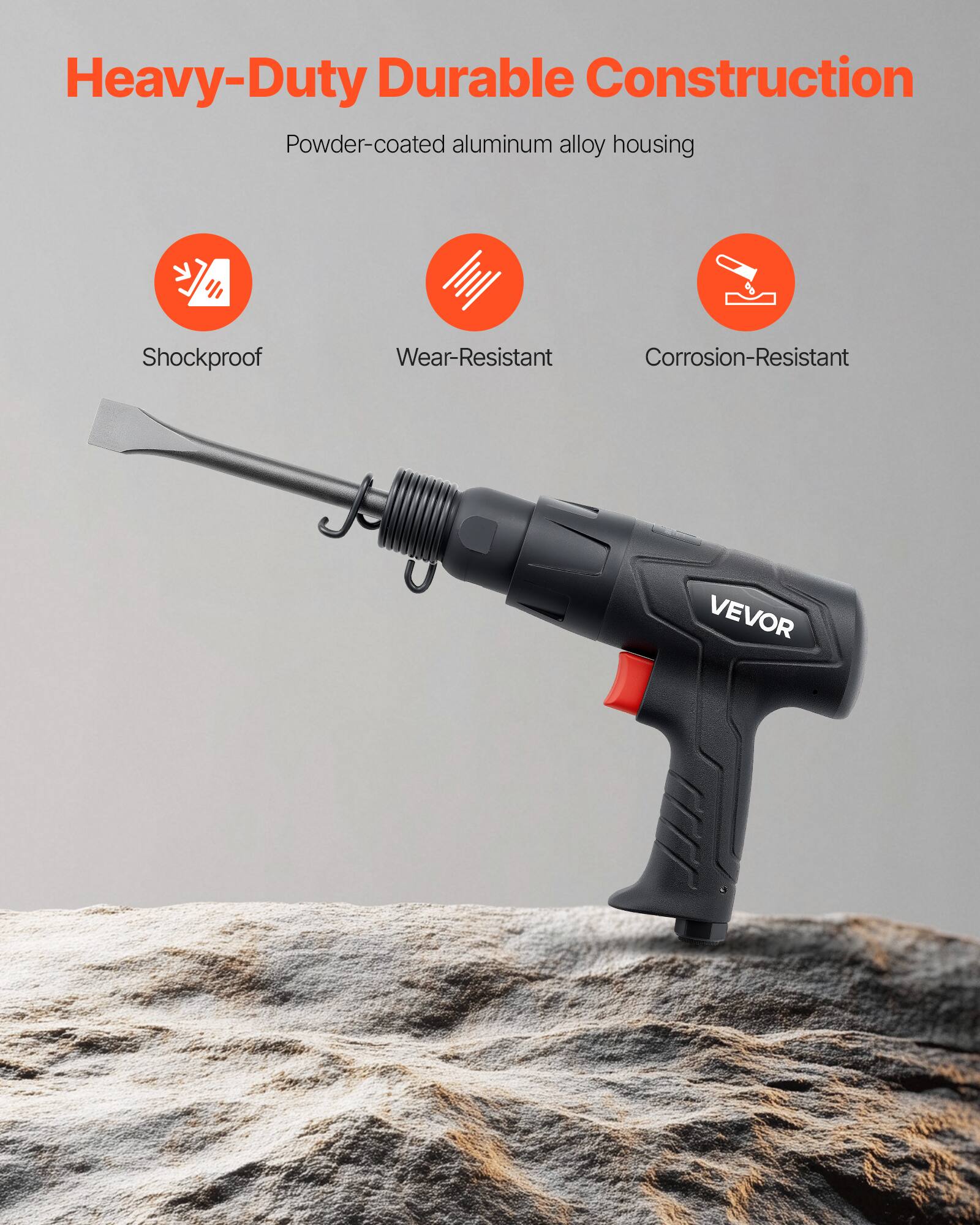 Heavy-Duty Durable Construction  
Powder-coated aluminum alloy housing  
Shockproof  
Wear-Resistant  
Corrosion-Resistant  
VEVOR