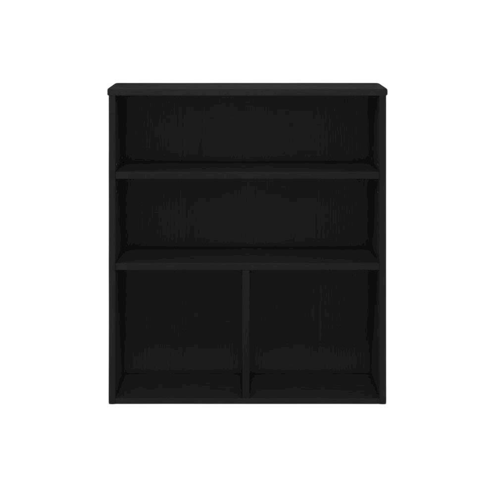 Back. FurniFact - Black 3-Tier Display Bookcase with Wooden Shelves for Living Room or Office - Black Oak.
