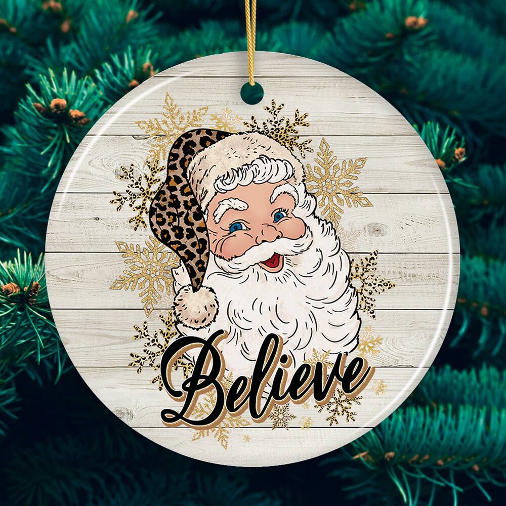 Back. OrnamentallyYou - Vintage Believe Santa Christmas Ornament Circle Version 2 - Multi-colored.