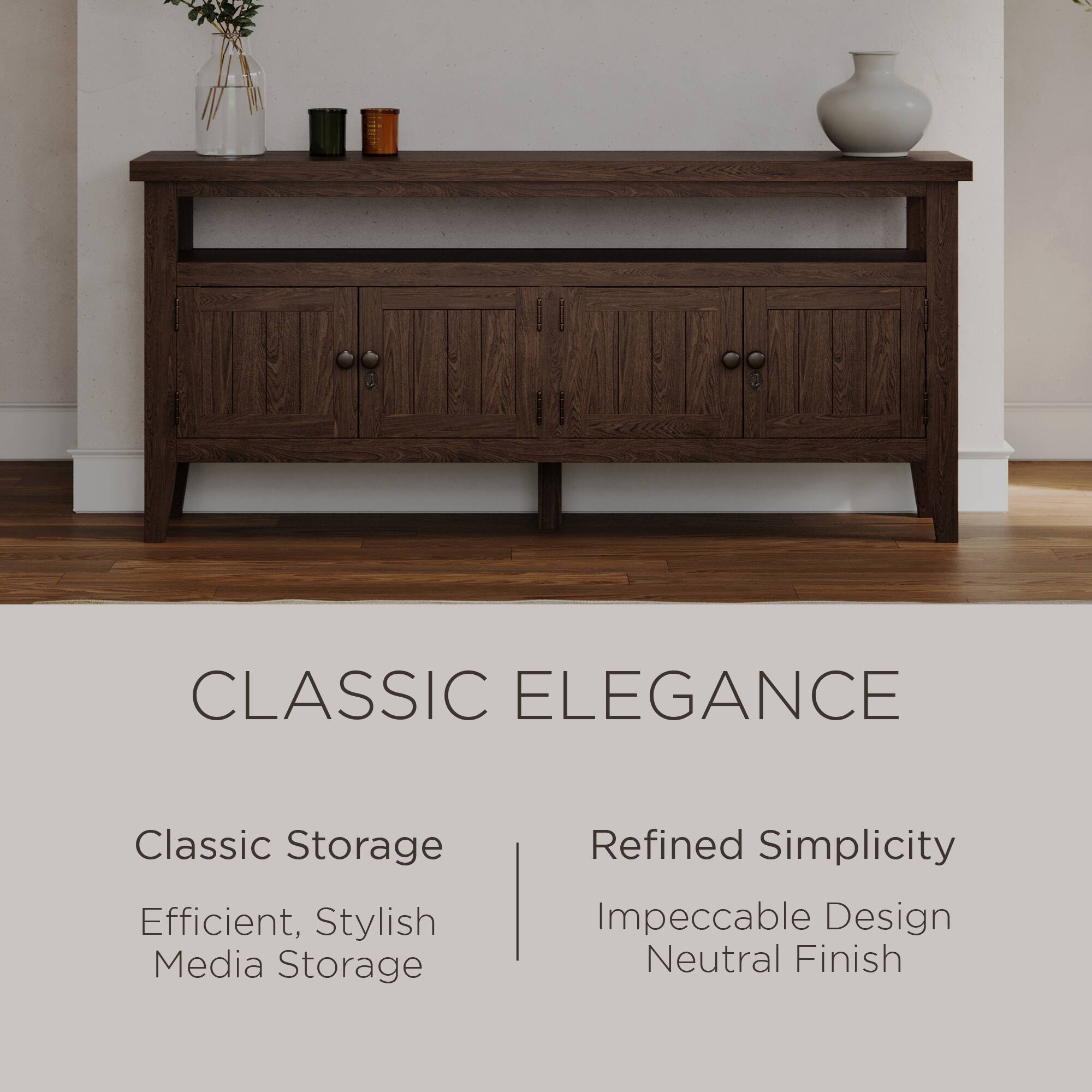 CLASSIC ELEGANCE

Classic Storage  
Efficient, Stylish Media Storage

Refined Simplicity  
Impeccable Design  
Neutral Finish