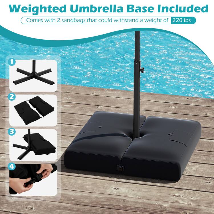 Weighted Umbrella Base Included  
Comes with 2 sandbags that could withstand a weight of 220 lbs