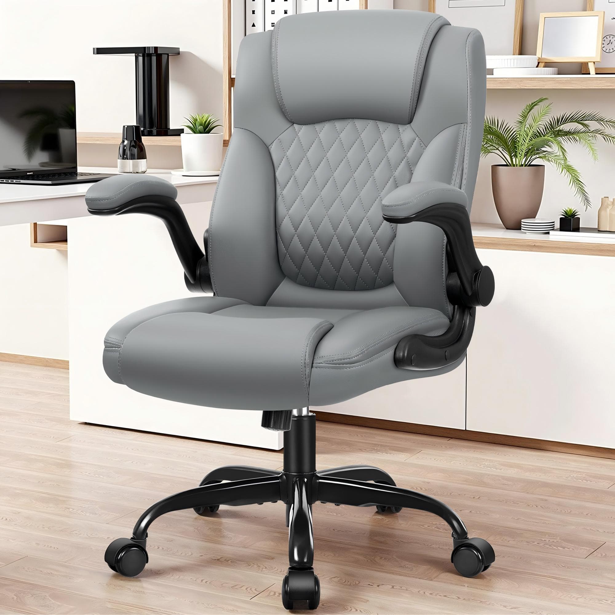 Front. KERDOM - Swivel Tilt Gamer Ergonomic Computer Chair with Lumbar Support, Height Adjustable, Adjustable Arms Space Saving - Grey.