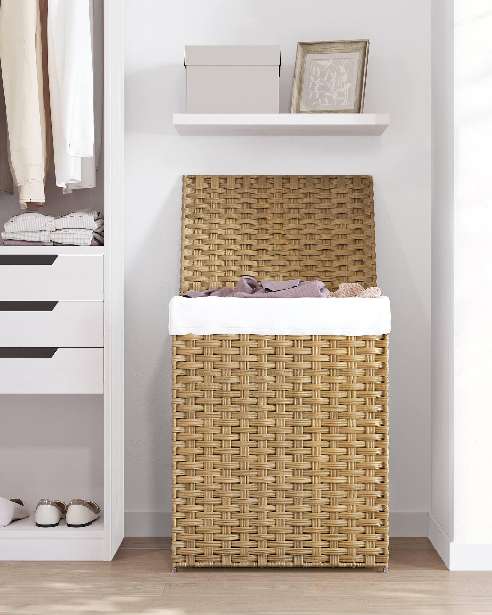 Alt View 5. Songmics Home - Laundry Hamper with Lid and Handles, 23.8 Gallon (90 L) Synthetic Rattan, Foldable, Removable Liner - Goose Yellow.