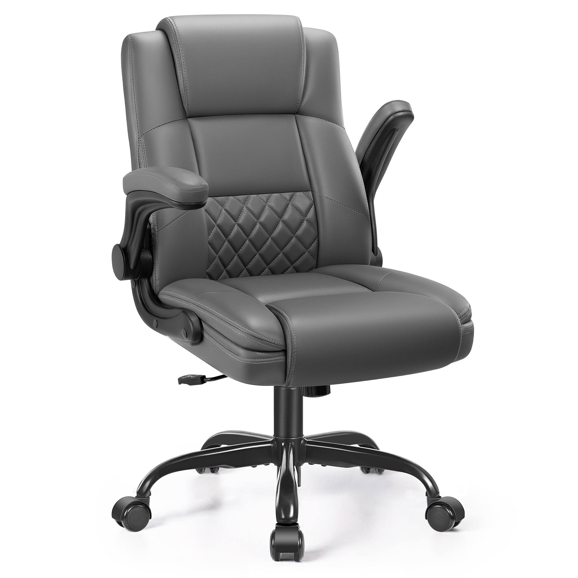 Angle. Brick Attic - Executive Leather Office Chair with Adjustable Flip-up Arms and Lumbar Support,Adjustable Hight Swivel Desk Chair - DarkGray.
