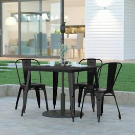 Emma + Oliver - Drew Indoor/Outdoor Dining Table with Umbrella Hole, 36" Square All Weather Poly Resin Top and Steel Base - Black Top/Black Frame