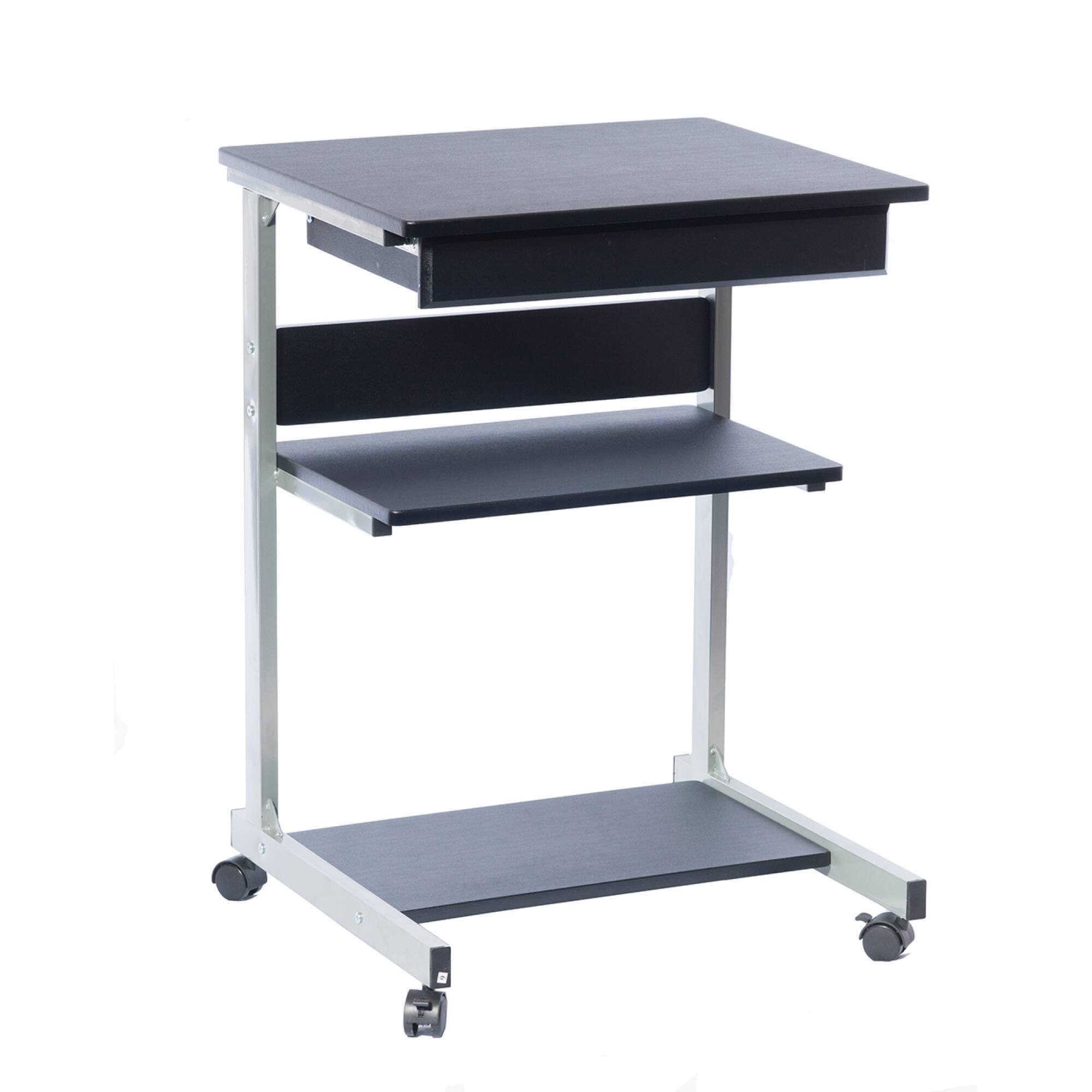 Alt View 2. GOODSILO - Rolling Laptop Desk Cart with Storage Drawer and Shelves for Home Office Use - Black.