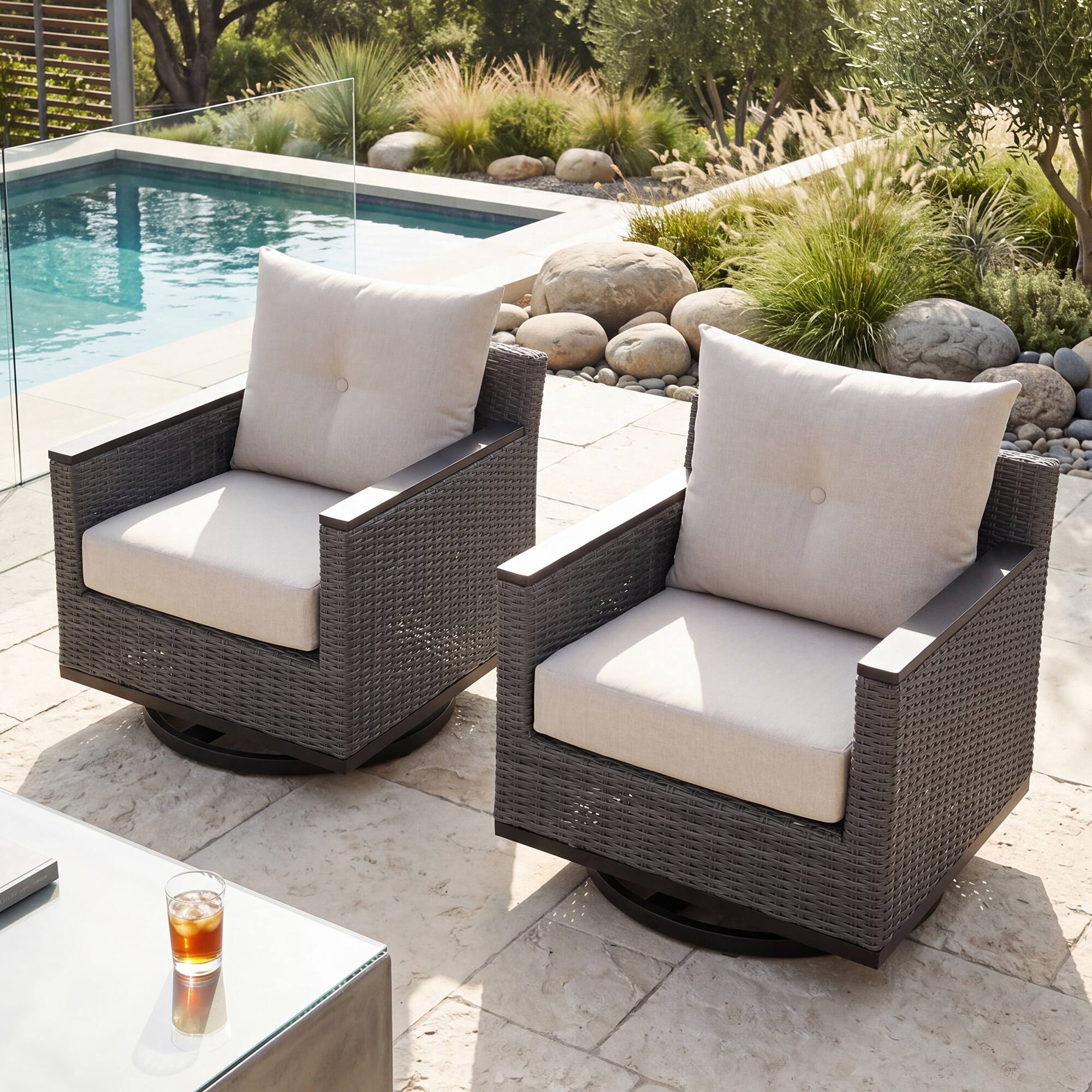 Alt View 6. Nuu Garden - 23 x 24 Inch Outdoor Olefin Chair Cushion Set, Tufted Design - Beige.