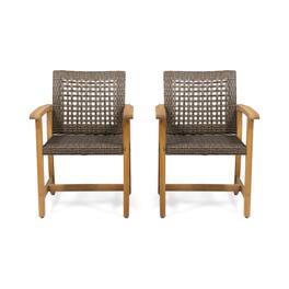 Whisen - Acacia Wood and Wicker Dining Chair Set of 2, Weather-Resistant Seating for Patio, Garden & Balcony - Brown
