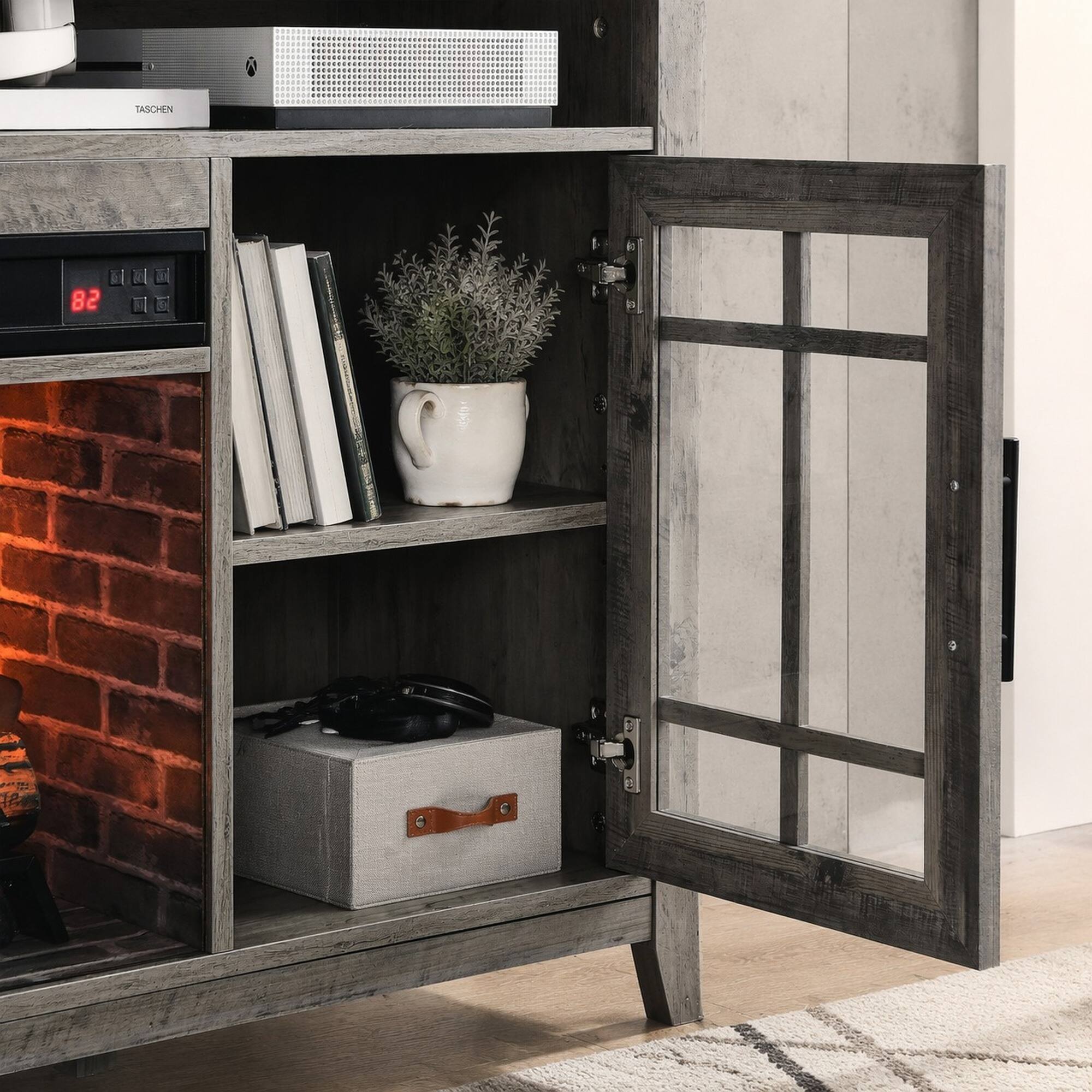 Left. RYHNUYNE - 55 Inch TV Media Stand with Electric Fireplace – KD Insert Heater in Gray Wash for Living Room Bedroom - Gray Wash.