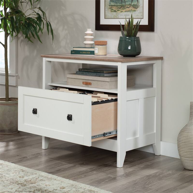 Alt View 1. HTUTWOO - File Cabinet 1-Drawer with Open Shelf - Legal Size Filing Cabinet, Soft Finish, Lateral File with Large Drawer - White.