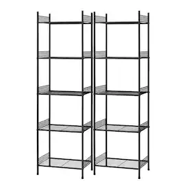 Oumilen - 2 Pack 5-Tier Narrow Black Metal Storage Shelving Unit, Freestanding Slim Wire Rack with Decorative Guardrails - Black